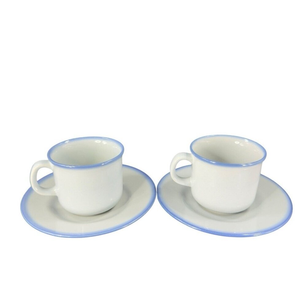 Vintage 1950s Tulowice Blue Gray Pottery Teacup And Saucer HandMade Poland Set 4